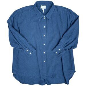 Women’s Blue Button-Down Shirt - Casual Linen Blend